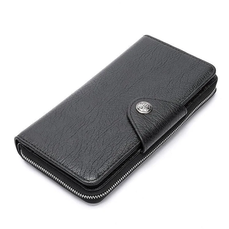 Leather Clutch Multi-Card Design Zipper Men's Button Wallet