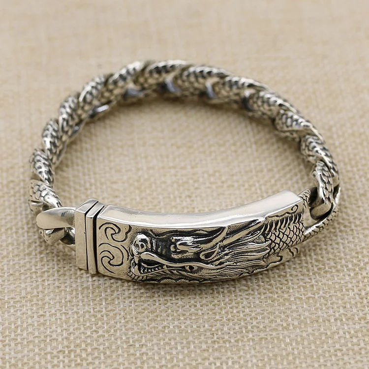 925 Silver European and American double ancient dragon bracelet