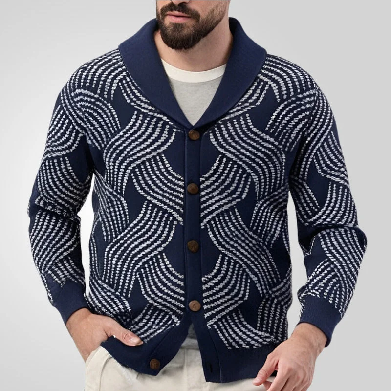 Sukestyle Core-spun Yarn Jacquard Knitted Cardigan Sweater