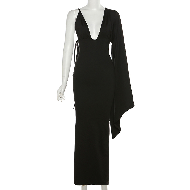 Summer Women Clothing One Shoulder Sleeve Sexy Low Cut Backless Evening Dress - Ootddress Summer Women Clothing One Shoulder Sleeve Sexy Low Cut Backless Evening Dress - Ootddress