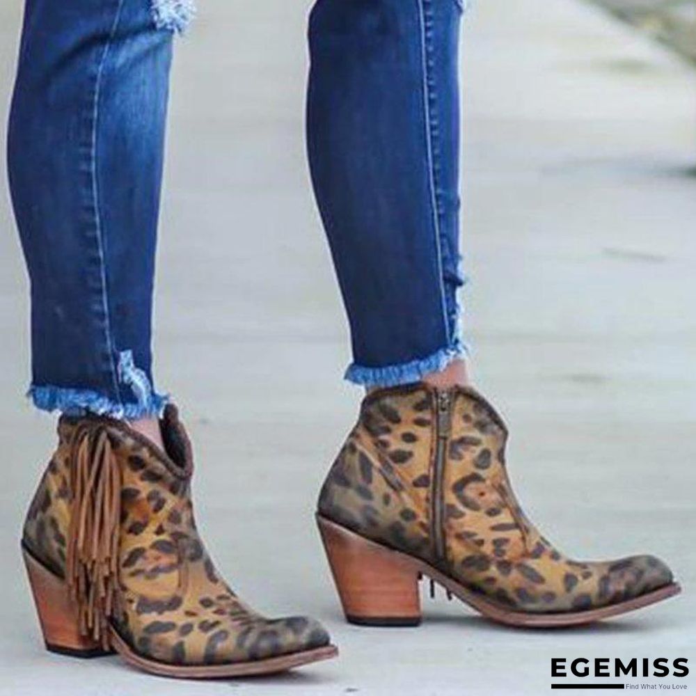 Leopard Tassel Low Heel Boots | EGEMISS
