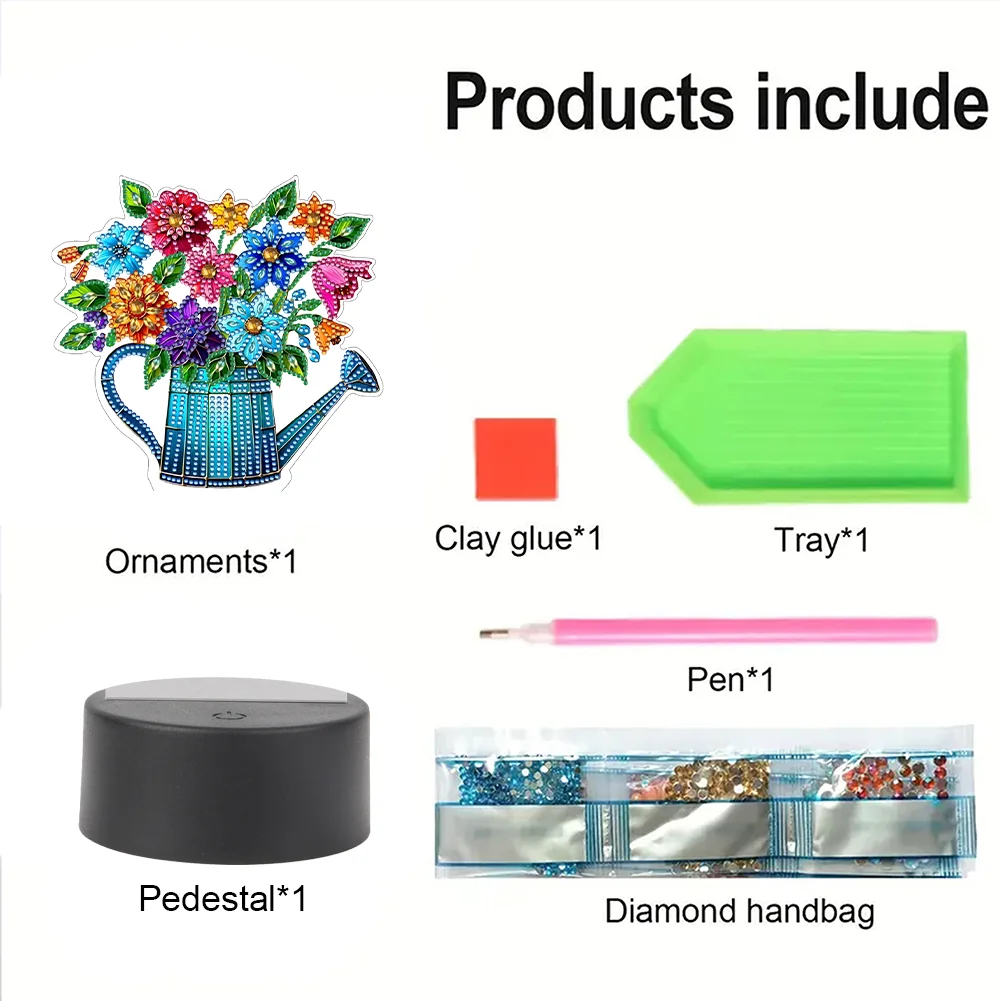 Acrylic Double Sided Butterfly Vase Diamond Painting LED Night Light for Desktop