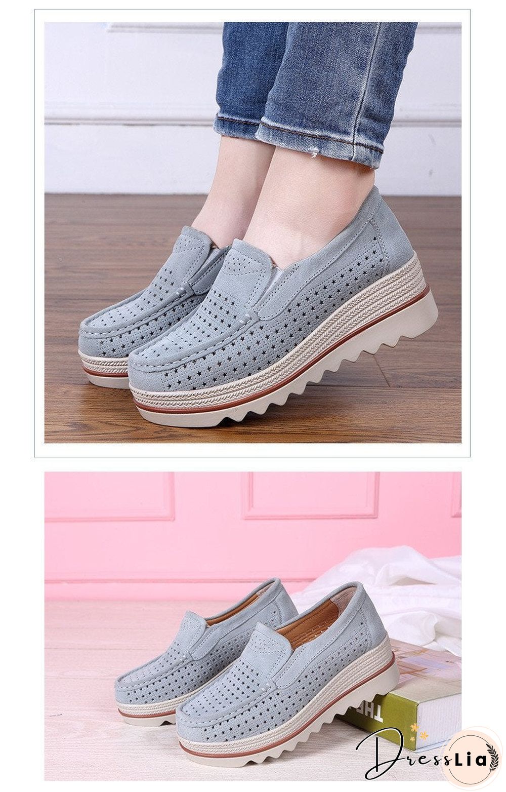 Women Shoes Platform Sneakers Slip on Flats Loafers Moccasins Hollow Out Casual Shoes