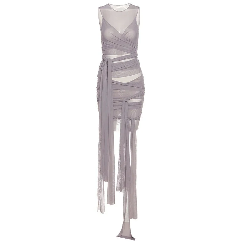 Fashion Design See-through Mesh Sexy Backless Slim Hip Street Photo Dress