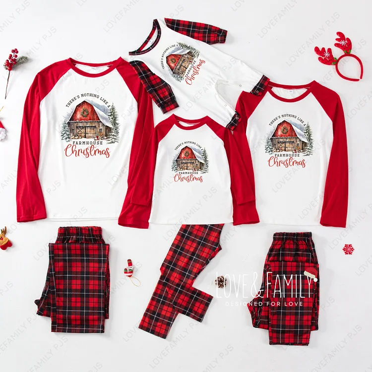 Christmas Farm House Family Matching Red Plaid Pajamas Sets