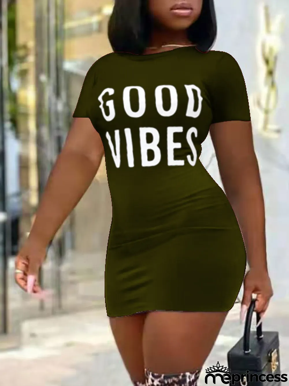 Summer Women Sexy Letter Round Neck Print Dress