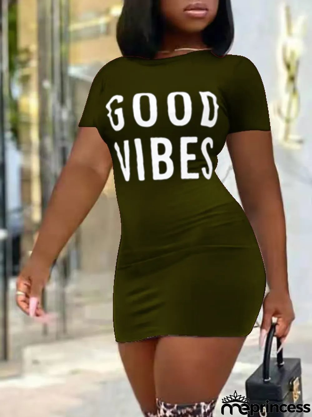 Summer Women Sexy Letter Round Neck Print Dress