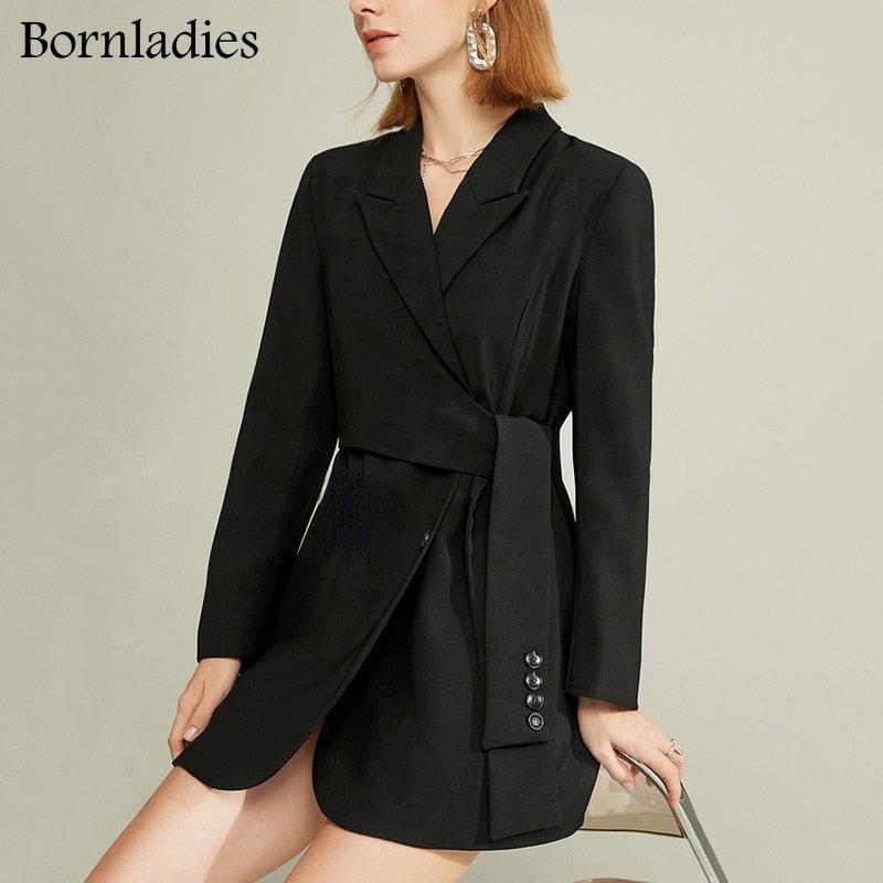 Bornladies Fashion Blazer Dress for Women 2021 Autumn Winter Tunics Belt Sexy Party Dress Lady Office Slim Traf Y2k Vestidos