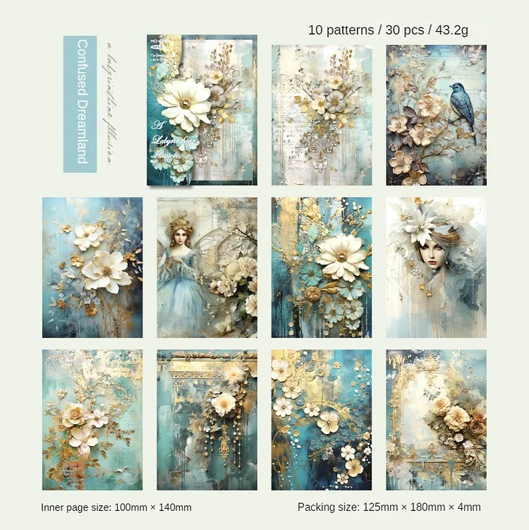 Journalsay 30 Sheets The Beautiful Time Like A Dream Series Vintage Flower Relief Material Paper