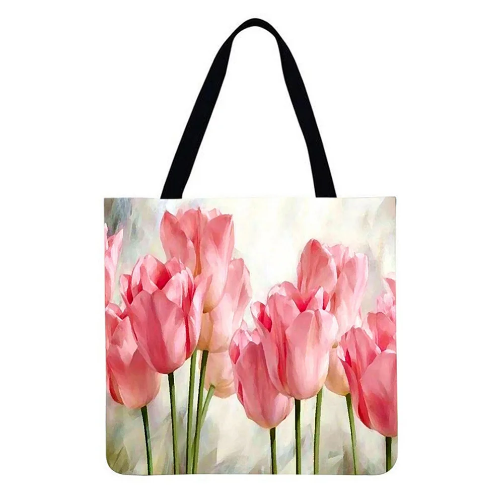 Linen Tote Bag-Flowers