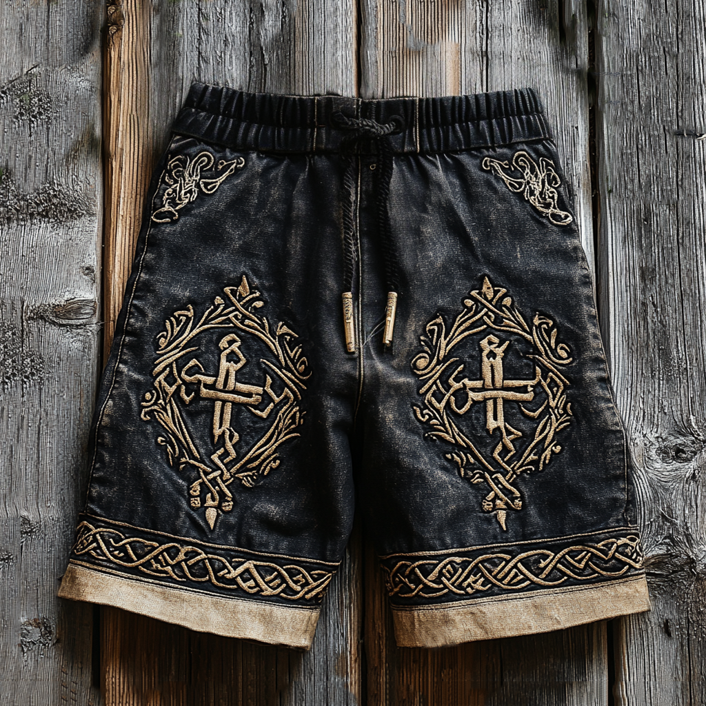 Men's Viking Tribal Cross Design Knot Art Casual Shorts / Rvogue / Rvogue