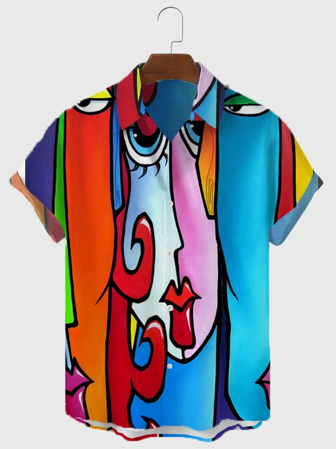 Floral cotton color block fashion shirt 44b3