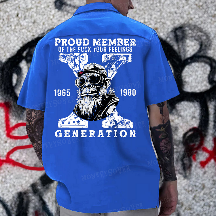 “Gen X Monkey EST.1980 ” Reversible Printed Button Up Shirt