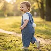 Baby Easter Outfit Denim Overall Pants Bunny Ear Romper with Pom Pom Tail Jeans Jumpsuit Cute Rabbit Ear Overalls for Toddler Boy Girl