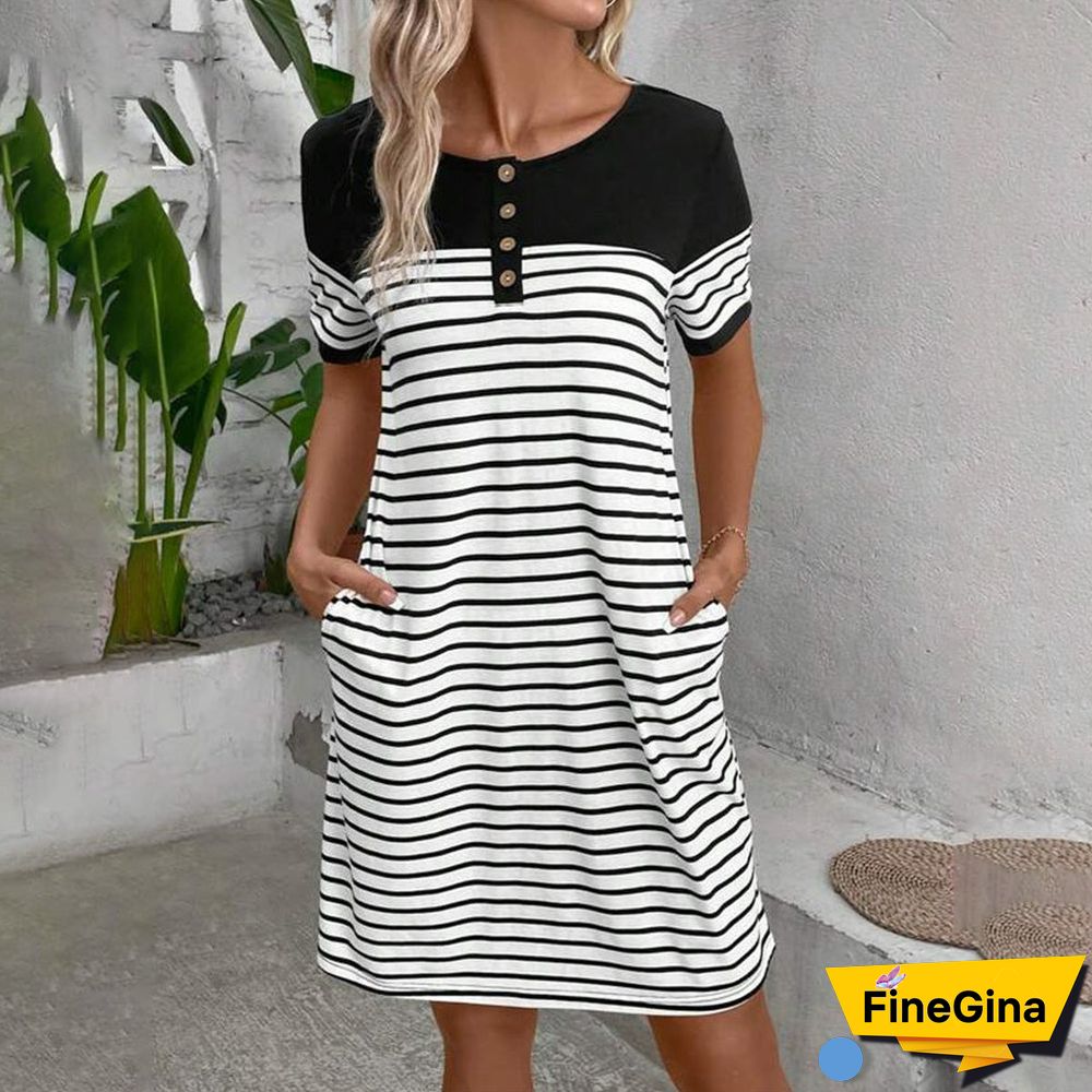 Modern Print Round Neck Mini Dress