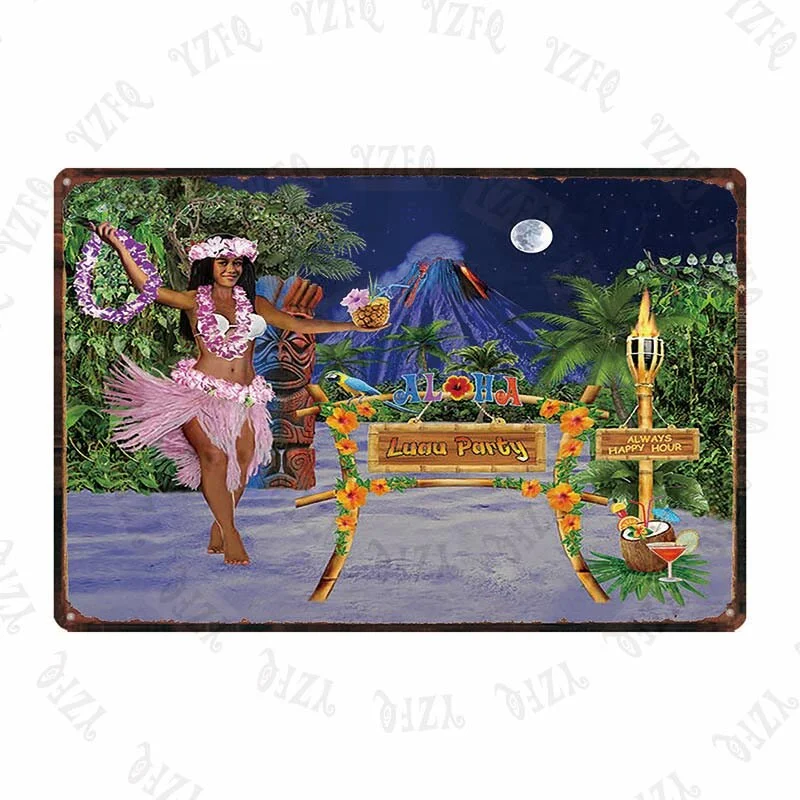 Athvotar Hawaii Travel City Vintage Metal Sign Hula Dance Wall Retro Poster Bar Art Home Craft Decor Cuadros DU-5415A