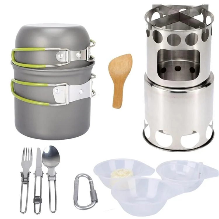 Outdoor Hiking Camping Wood Stove Set With Cutlery