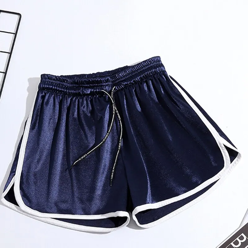 GAOKE S-XL  Women Short Workout Red Black Gray Blue Silk Satin Sexy Beach Wear Hot Casual Summer Shorts 2021