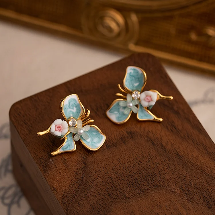 Oil painting butterfly earrings