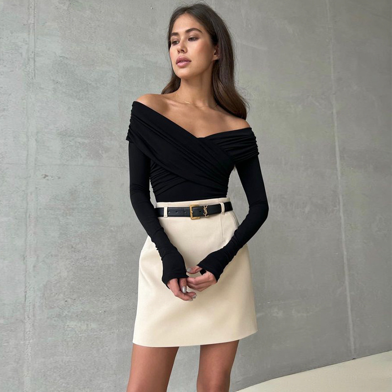 Ootddress White See-Through Patchwork Jumpsuit For Women Pleated Slim Sexy High Waist Long Sleeve Off-Shoulder Rompers Streetwear