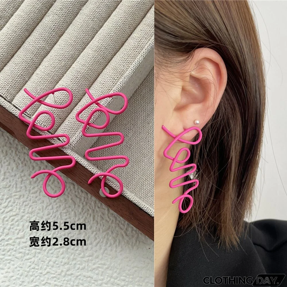 Women Fashion Geometric Fluorescent Rose Without Ear Hole Ear Clip Earrings