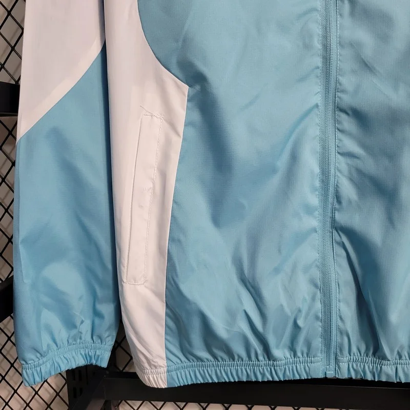 2023/2024 Manchester City Windbreaker Blue And White Jersey