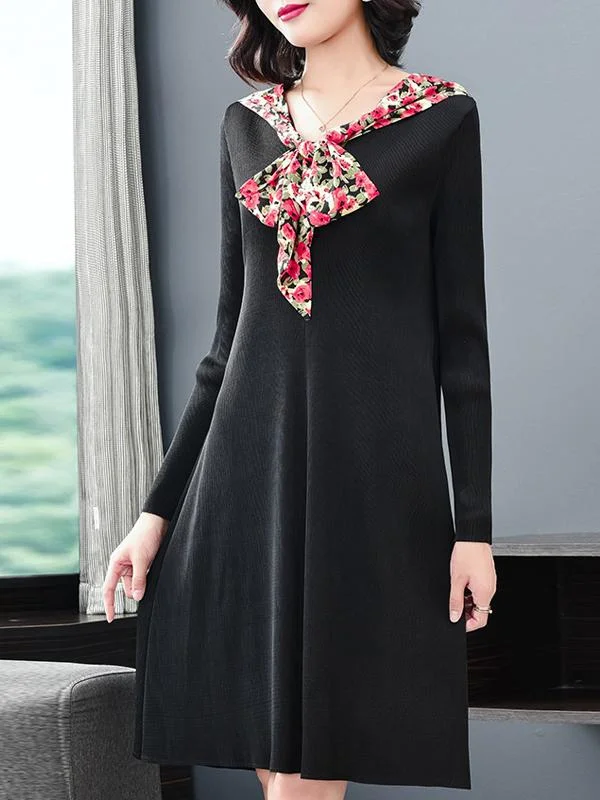Elegant long-sleeved mid-length loose pleated dress