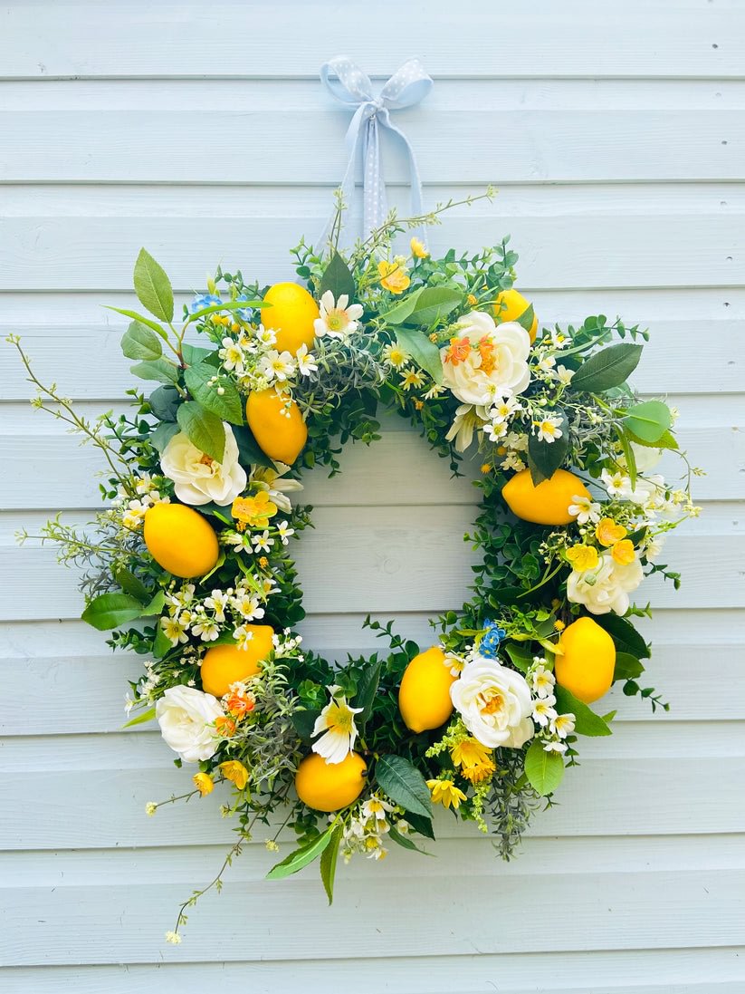 Mediterranean Lemon Peonies Faux Wreath