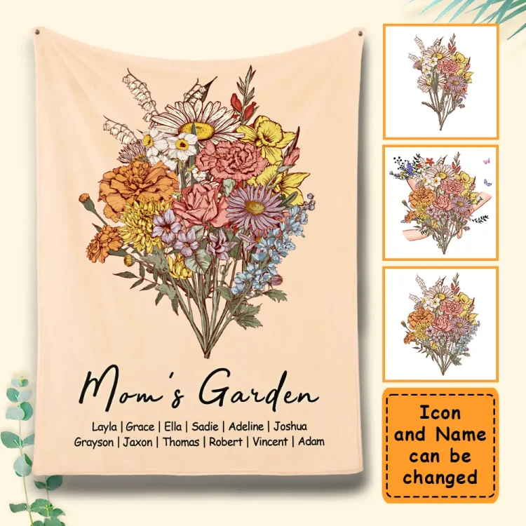 Mother's Garden Flower For Mom- Personalized Custom Blanket