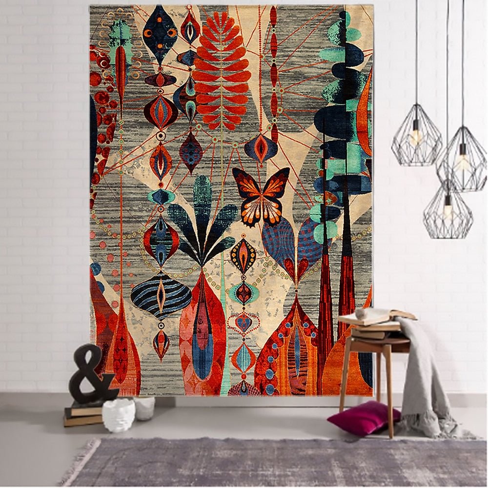 Antique Abstract Flower Illustration Tapestry Wall Hanging Bohemia Art Print Tapestry Room Home Decoration