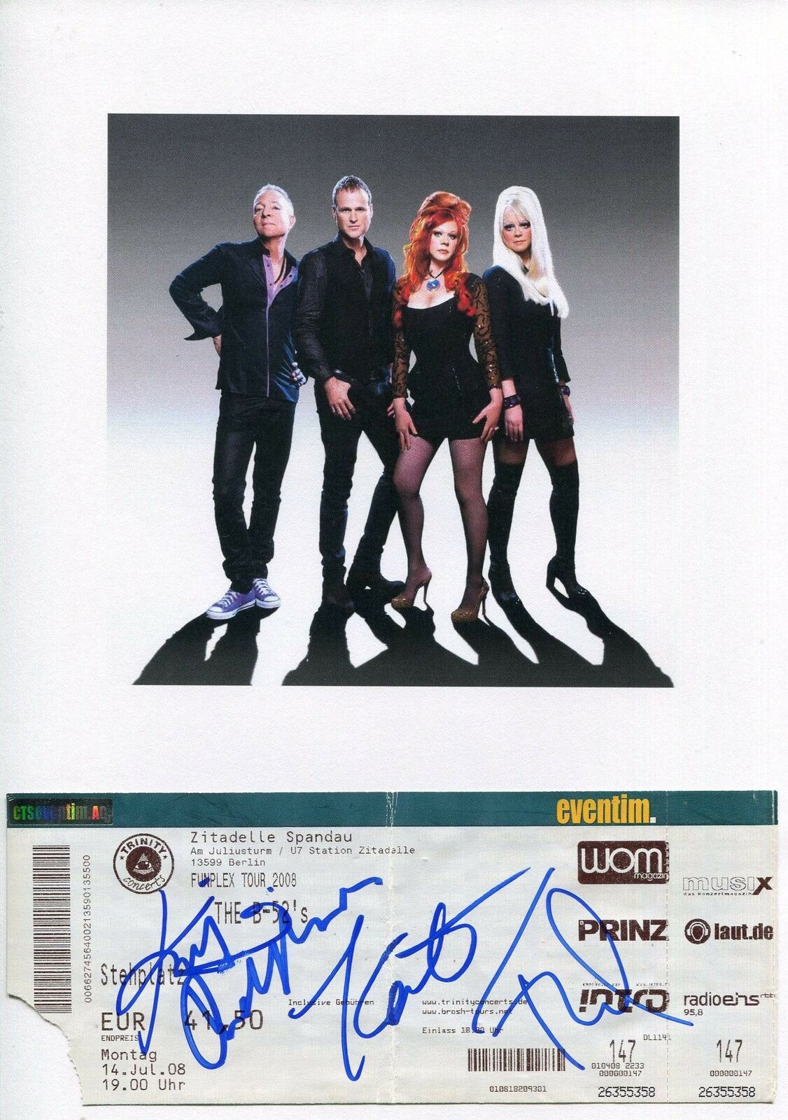 NEW WAVE BAND The B-52`s autographs, signed ticket