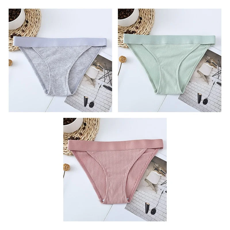 3pcs Cotton Panties Underwear For Women Sports Striped Briefs For Ladies Female Lingerie Woman Intimates Cotton Panties BANNIROU