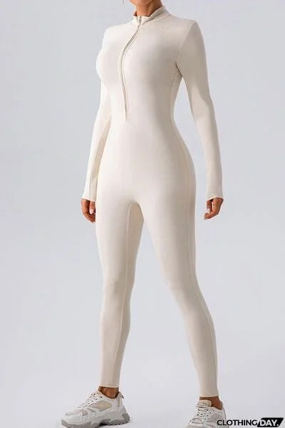 Half Zip Mock Neck Active Jumpsuit