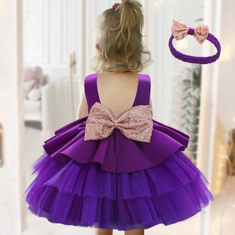2021 Summer Toddler Baptism Dress Evening 1st Birthday Dress For Baby Girl Clothes Bow Princess Dresses Party Lace Cake Dress