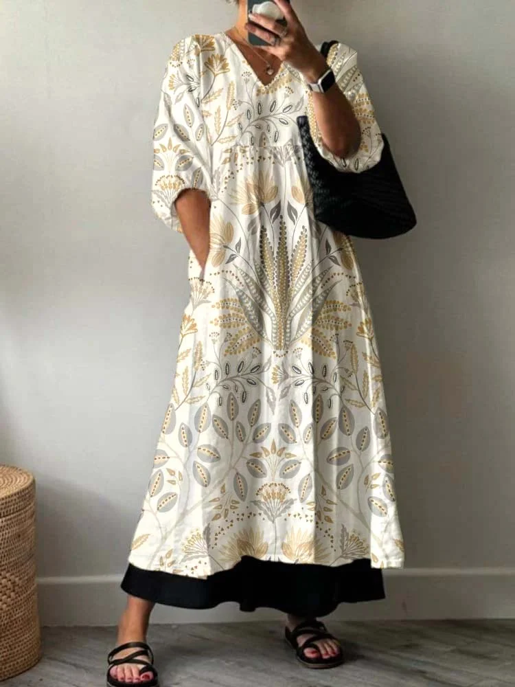Womens Artistic Holiday Floral Pattern Cotton Dress