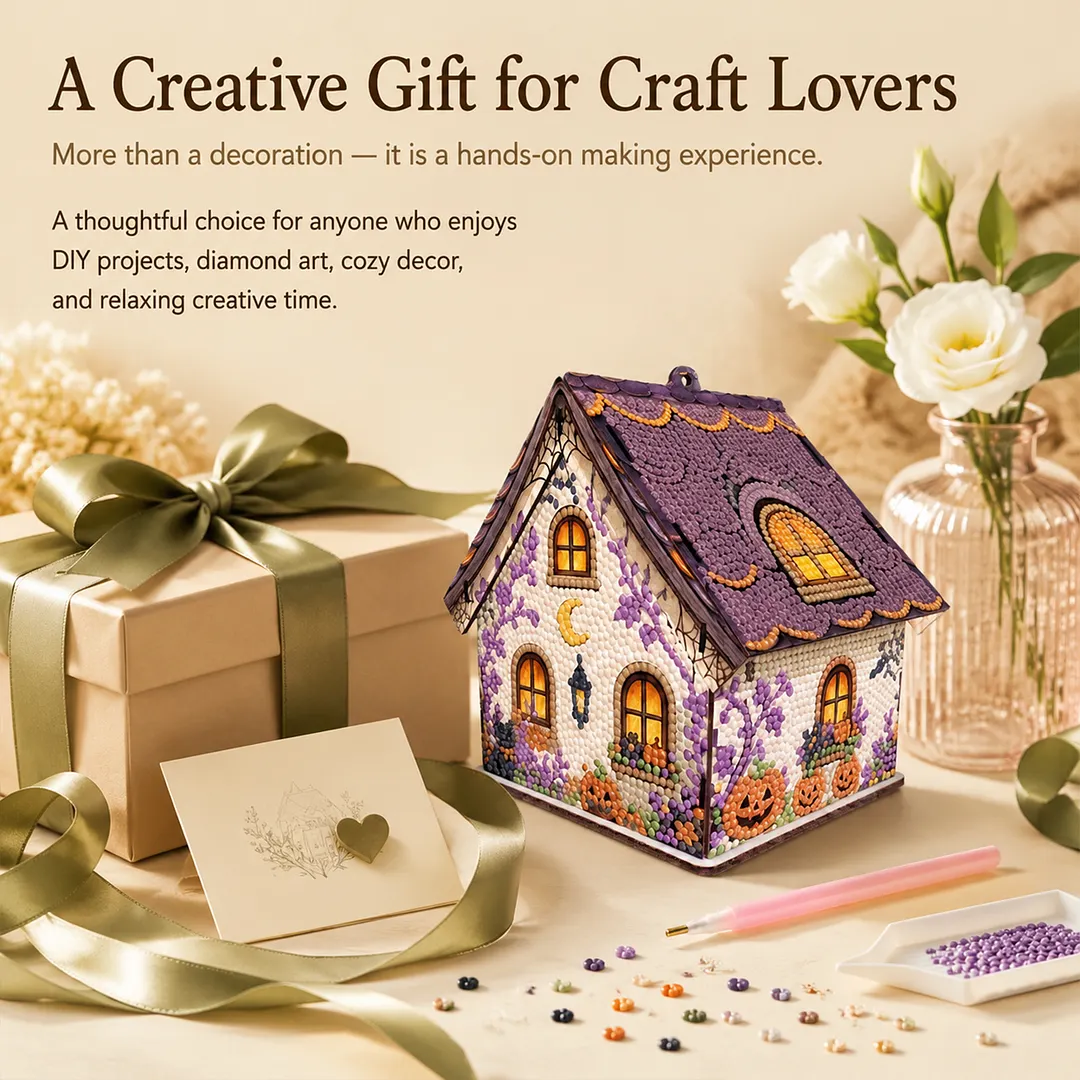 DIY Wooden House Diamond Art Painting Kit for Adults Home (Halloween)