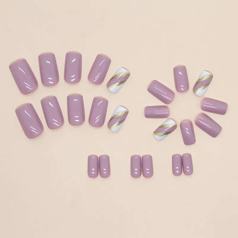 Churchf Churchf Long European Square Pure Color Nail Stripe Gold Leaf False Nail Ins Wind Sweet Wear Nail Piece