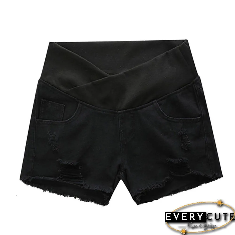Pregnant Women's Ripped Hole Loose Denim Maternity Shorts Summer Casual Belly Clothes