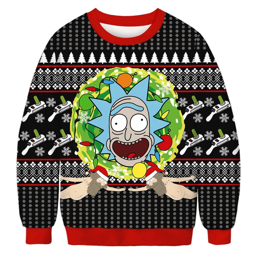 Couple Rick and Morty Hoodie Floral Print Pullover Christmas Hoodie