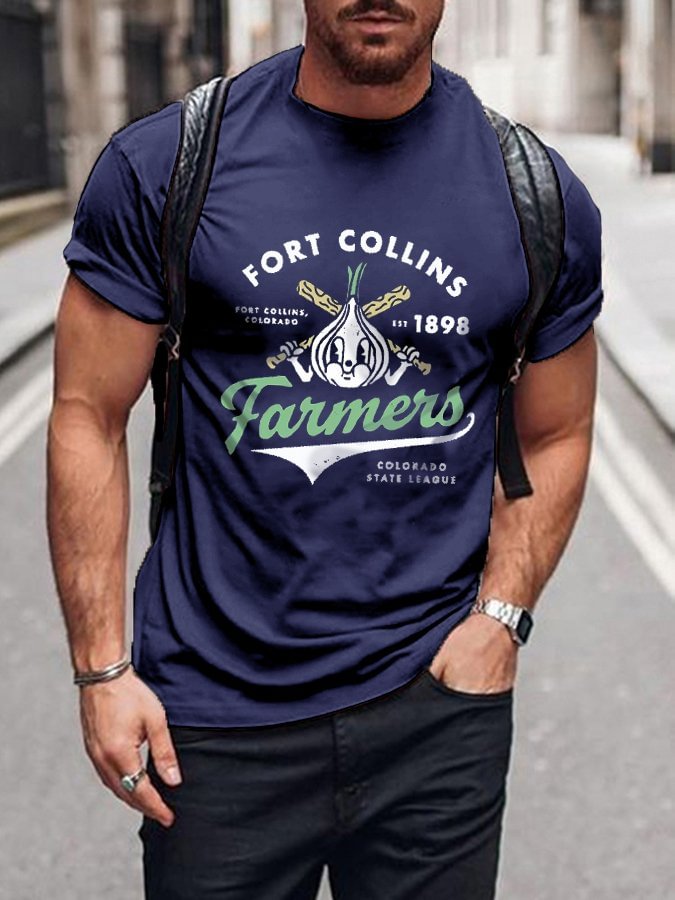 Men&#039;s Vintage Fort Collins Farmers Print T-Shirt