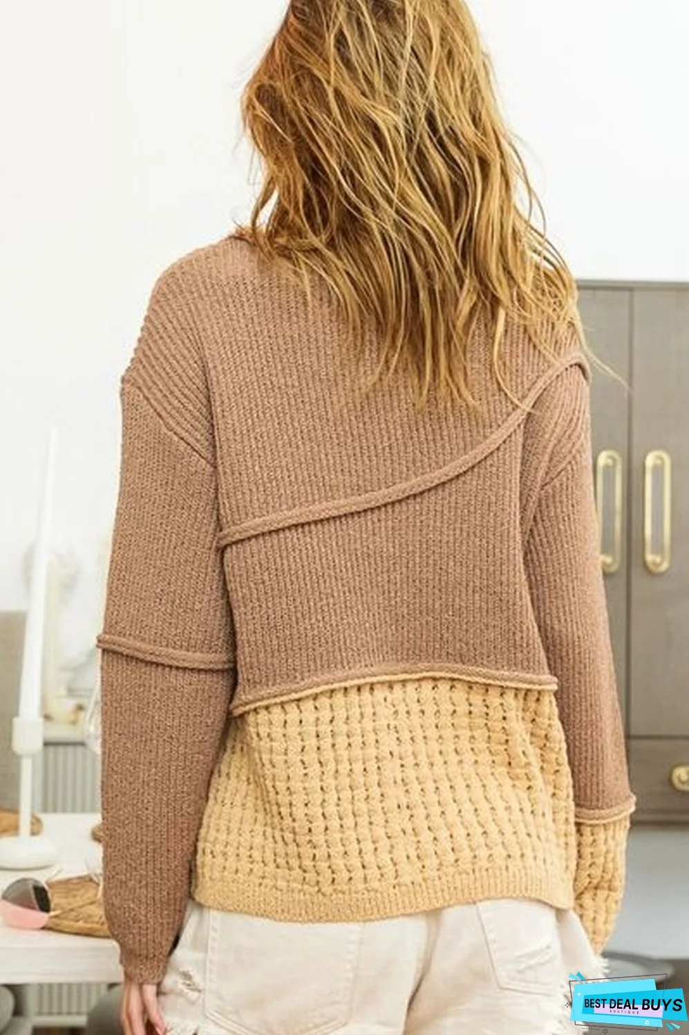 BiBi Texture Detail Contrast Drop Shoulder Sweater