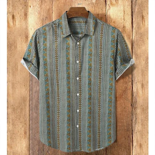 Men's multicolor lattice pattern cotton linen shirt