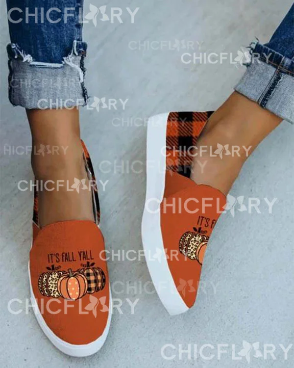 Fall Pumpkin Flat Canvas Sneakers