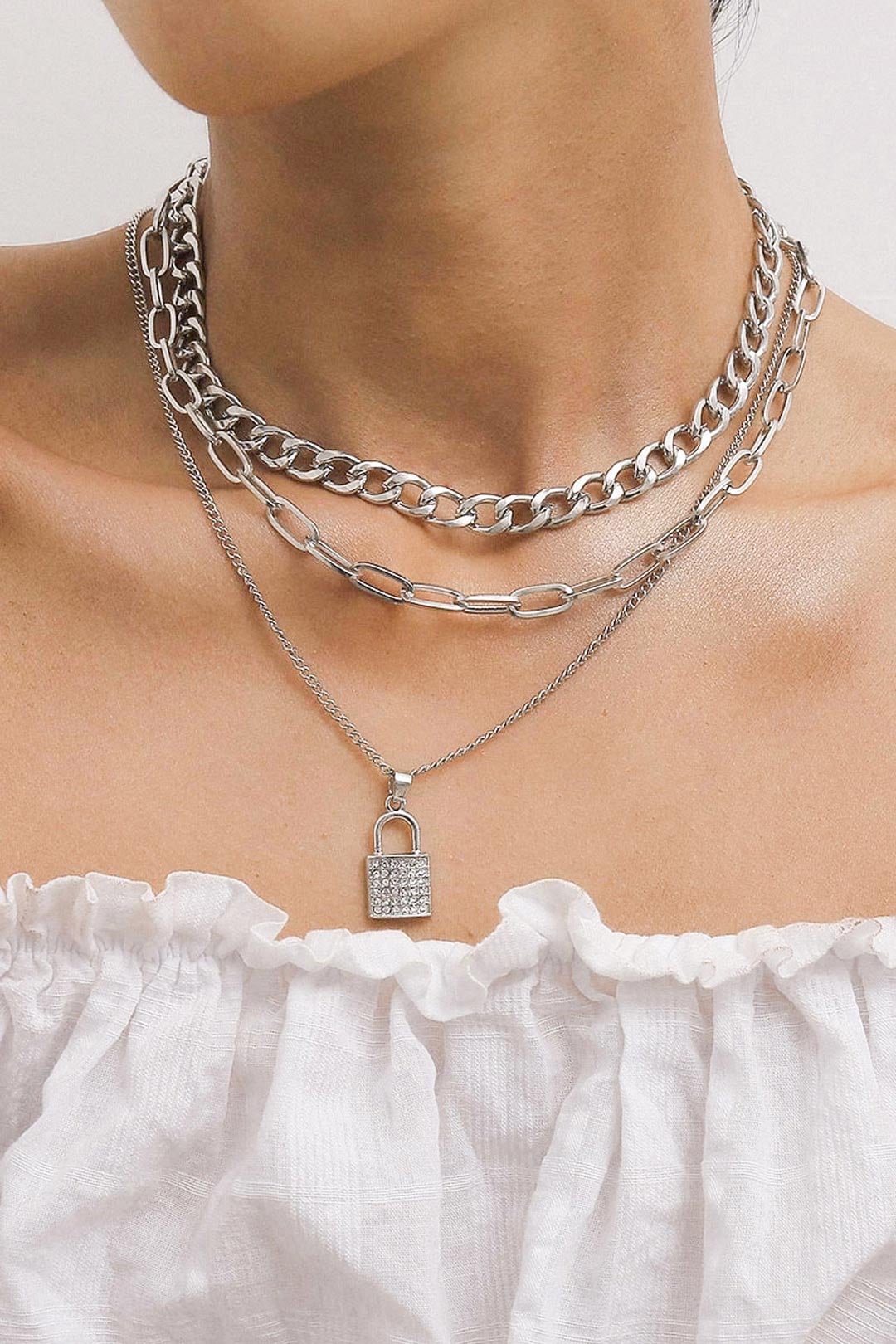 Fashionv-Micro Diamond Lock Temperament Necklace