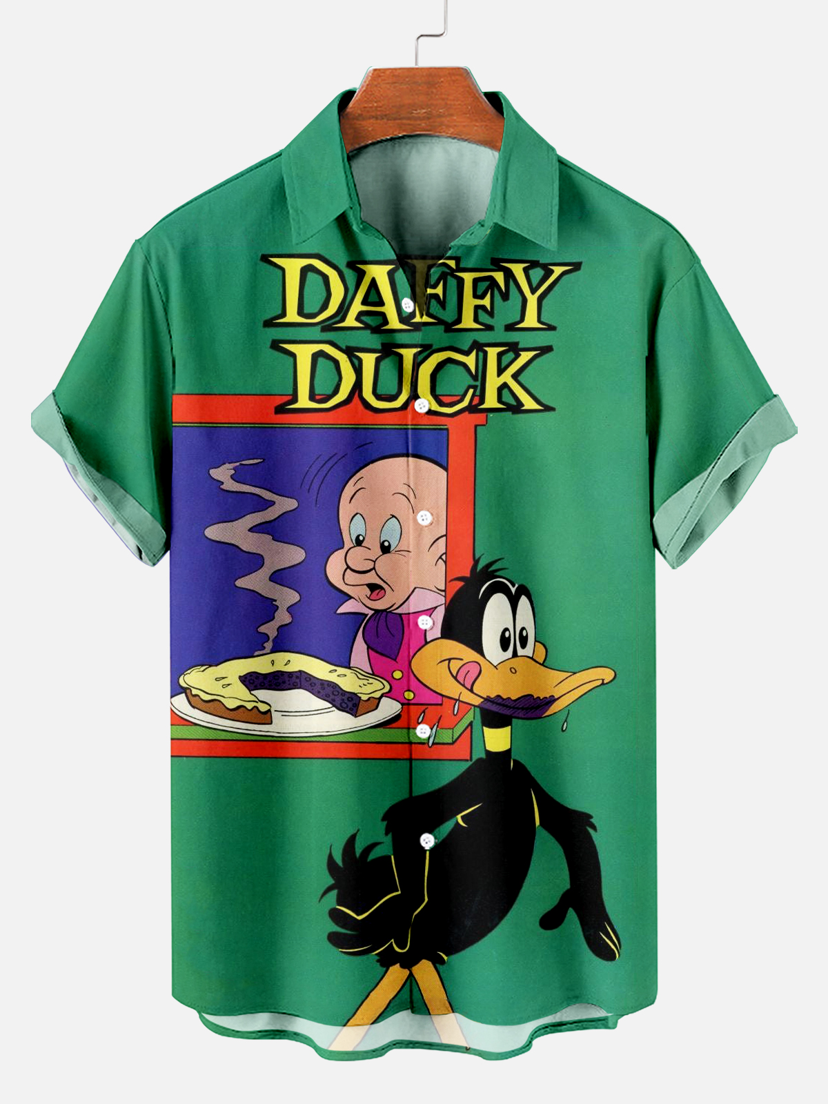 Retro Cartoon Funny Duck Gourmet Short Sleeve Shirt PLUSCLOTHESMAN