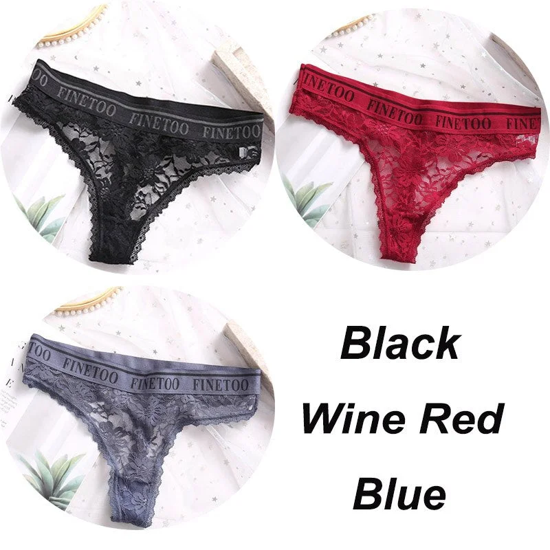 3PCS/Set Women Lace Panties Sexy G-string Underwear Female Underpants Floral Solid Color Briefs Lingerie Sexy Thong Panties M-XL