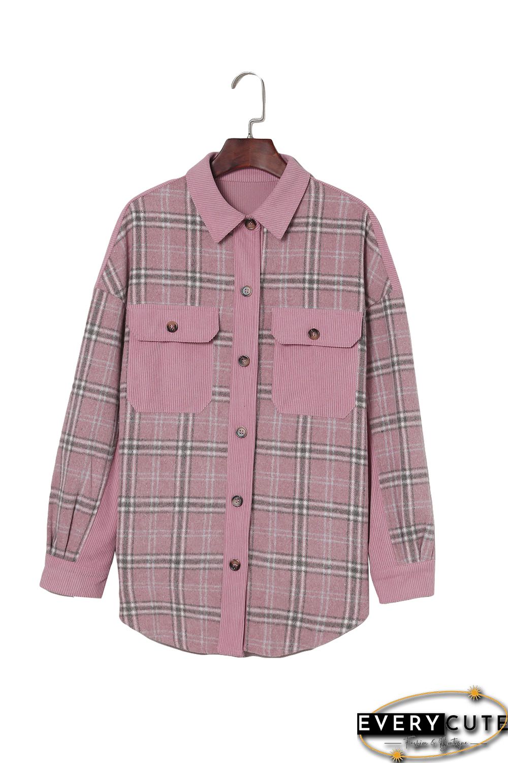 Pink Corduroy Plaid Pattern Shacket