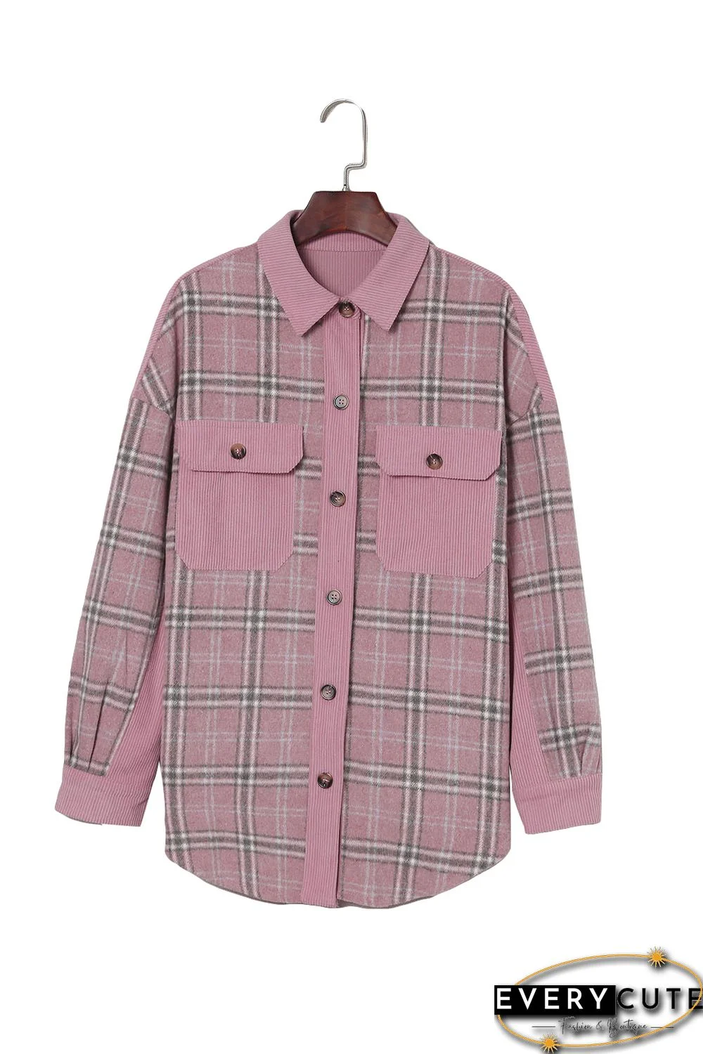 Pink Corduroy Plaid Pattern Shacket