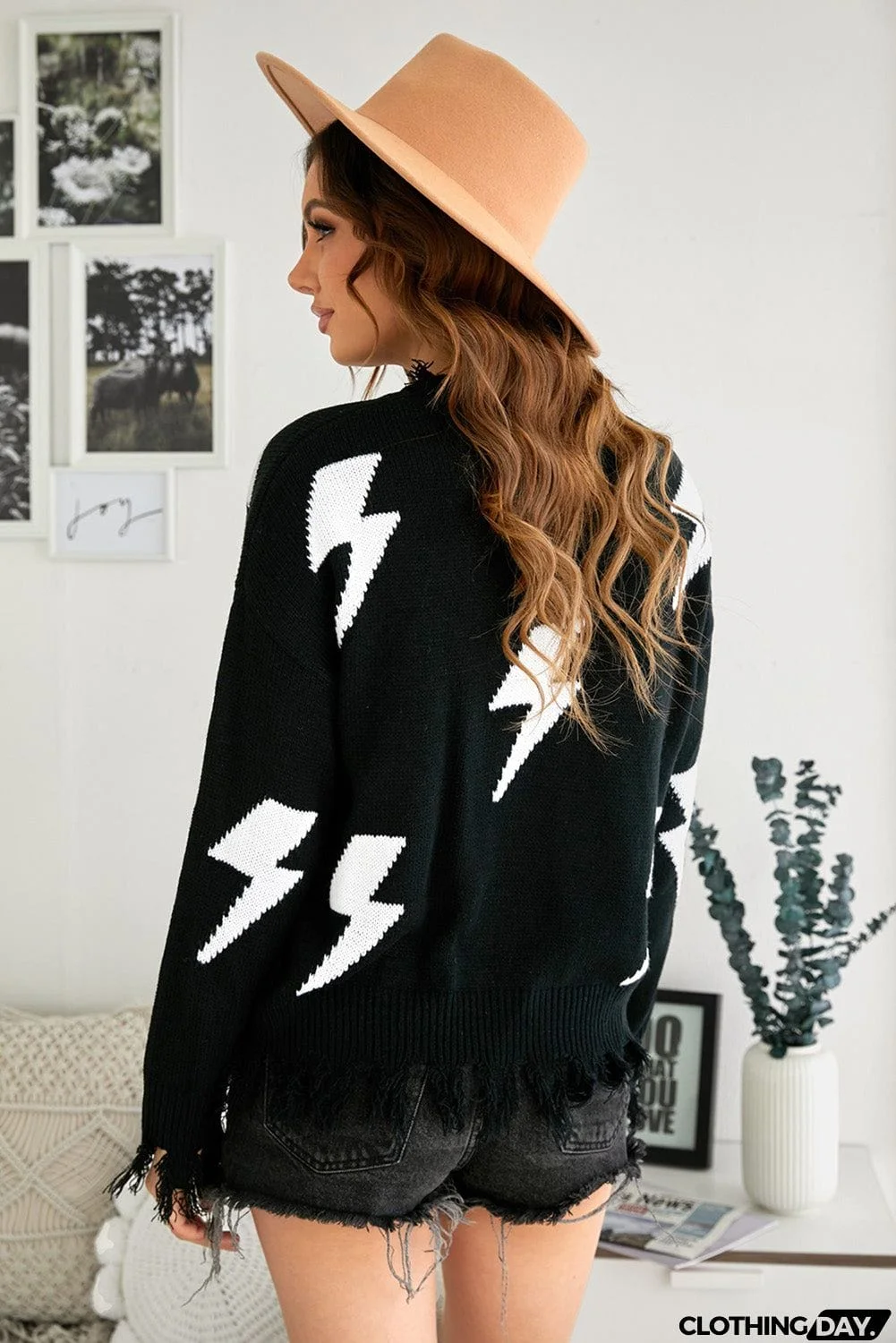 Distressed Knit Bolt Sweater