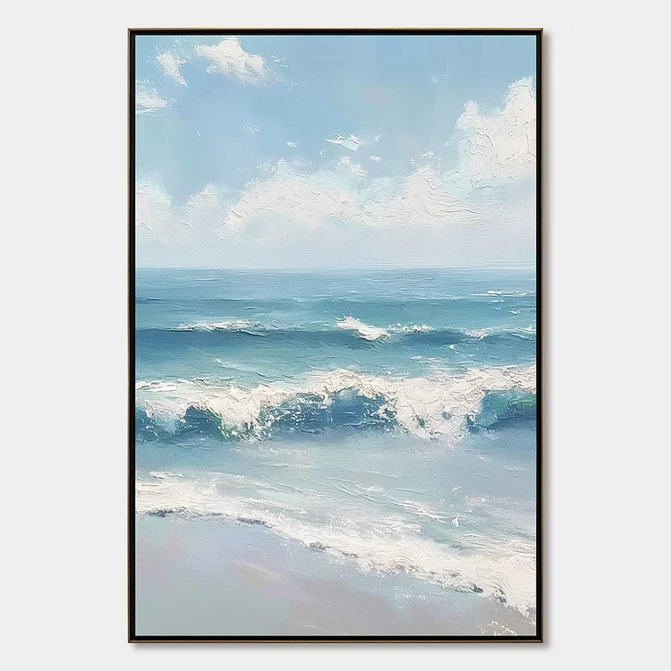 AZURE CREST: Textured Impasto Seascape Oil Painting（Canvas painting）